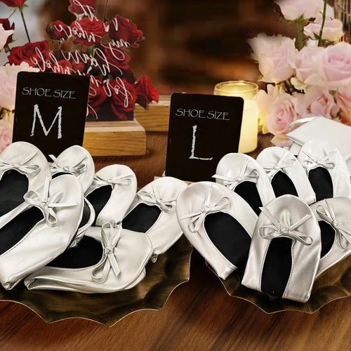 Damen faltbare tragbare Ballettschuhe weiche Sohle aufrollbare Hausschuhe Slipper bequeme Tanz-Flats für Reisen Hochzeit mit Tasche