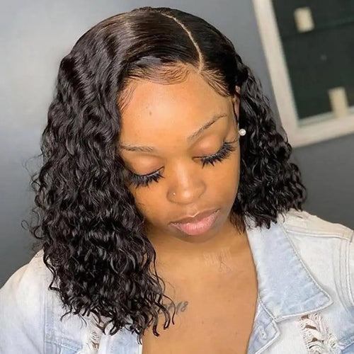 Deep Wave Perücken, kleberlose Perücken, Ready-to-Go, 5x5 gelockte Echthaarperücken, HD Lace Front Perücke für Frauen, kurzer Bob, Echthaarperücken