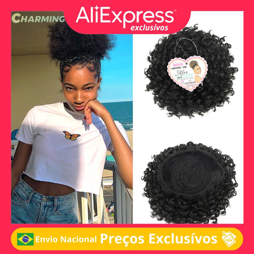 Afro Kinky Curly Ponytail Kordelzug Pferdeschwanz für lockiges Haar Donut Chignon Täglicher Gebrauch 20 cm 65 g