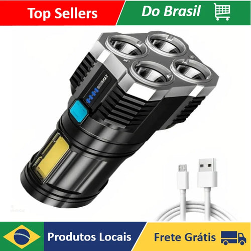 NEVERDIE STORE - Lanterna Led Prova Dágua 4 Núcleos Potente Usb Recarregável ENVIO RAPIDO PARA TODO O BRASIL