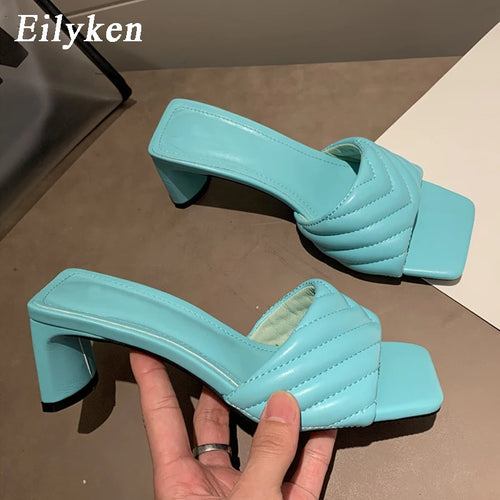 Eilyken Fashion Elegante Slipper Damen Hochwertig Solid Gemütlich PU-Leder Quadratische Zehe Sandalen Femme Low Heel Party Dress Shoes