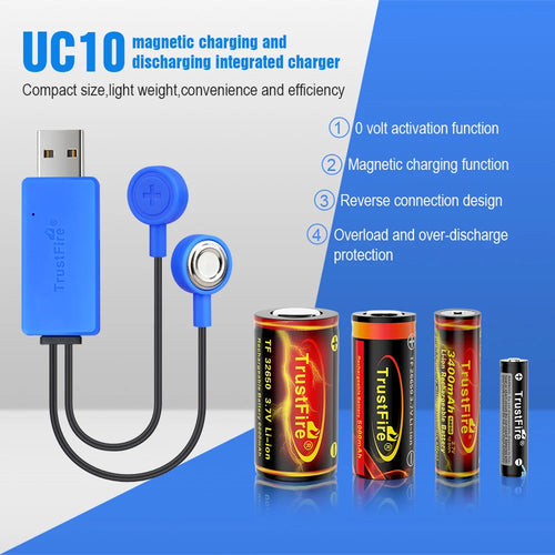 TrustFire UC10 Magnetisches Akku-Ladegerät mit Powerbank-Funktion Universelles Ladegerät für Li-Ion 32650 21700 16340 26650 18650 Zellen