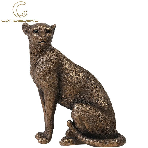 Ornamente für Zuhause, Statuette, Figur, Skulptur, Heim-, Büro-, Tisch-, Schreibtischdeko, Leopard, Gold, Goldener Gepard, handgemacht, dekorativ