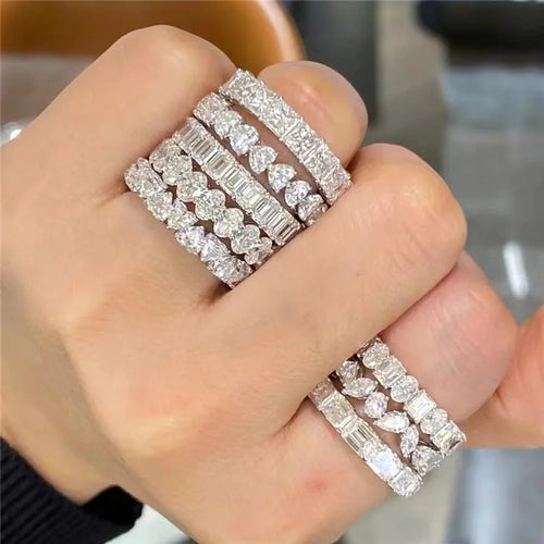 2023 New Arrivals Luxury Princess Emerald Cut 925 Sterling Silver Eternity Band Ring for Wedding Women Party Gift Jewelry