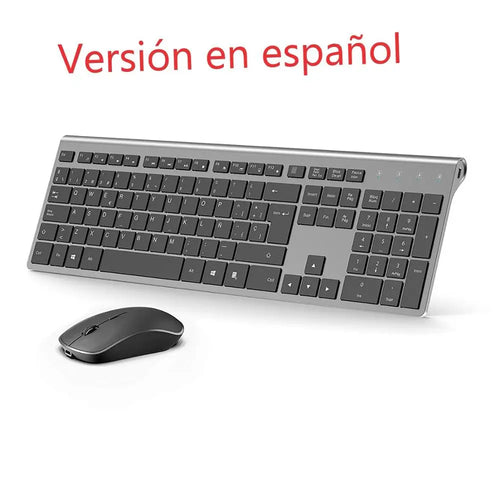 Kabellose Tastatur-Maus-Set, spanisches Layout, ergonomisch, leise, wiederaufladbar, USB, Plug-and-Play