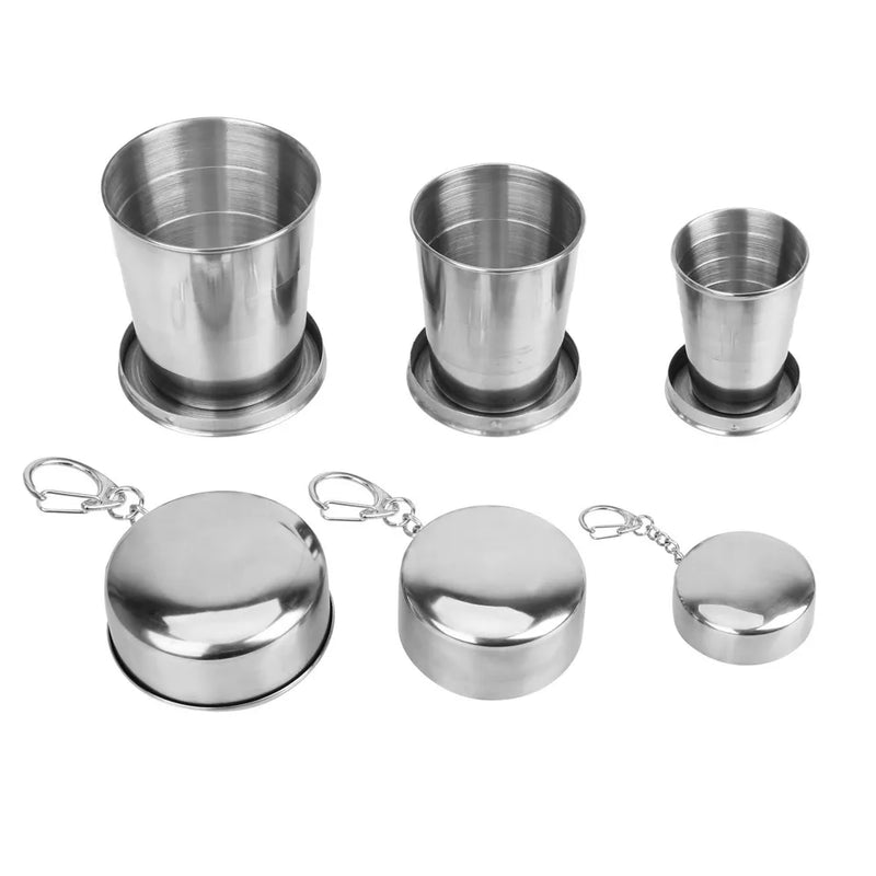 Stainless Steel Folding Cup Portable Water Drinking Cup Retractable Telescopic Collapsible Cups For Outdoor Travel With Keychain