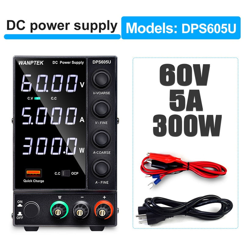 Wanptek Adjustable DC Power Supply 30V 10A 60V 5A with USB & Type C Regulated Switching Lab Bench Power Supply