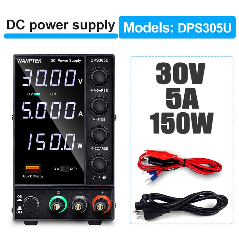 Wanptek Adjustable DC Power Supply 30V 10A 60V 5A with USB & Type C Regulated Switching Lab Bench Power Supply