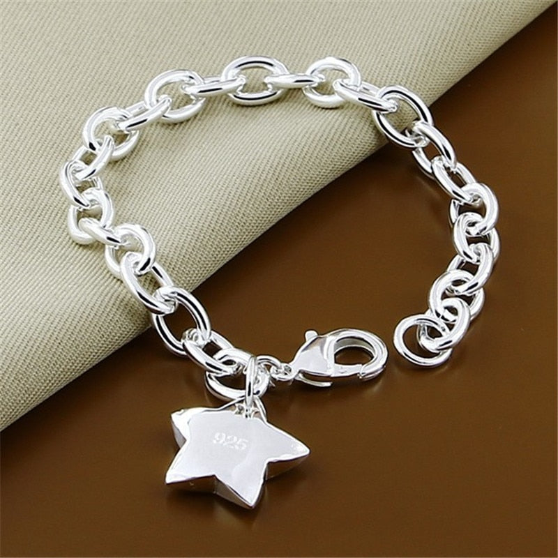 Classic Jewelry  925 Sterling Silver Color  Bracelet Star Charm  for Women Men Silver Link Chain Bracelet
