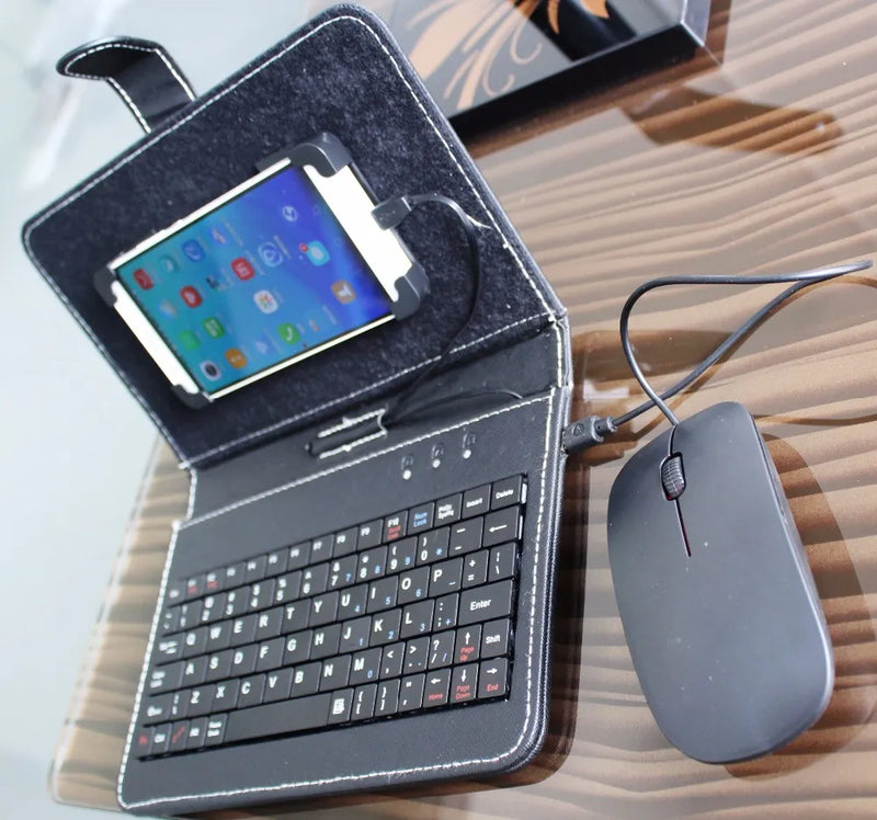 4 Colors Leather Case protector with USB Keyboard mouse for Most Android System Mobile Phone Flip Cover with Stand phone holder