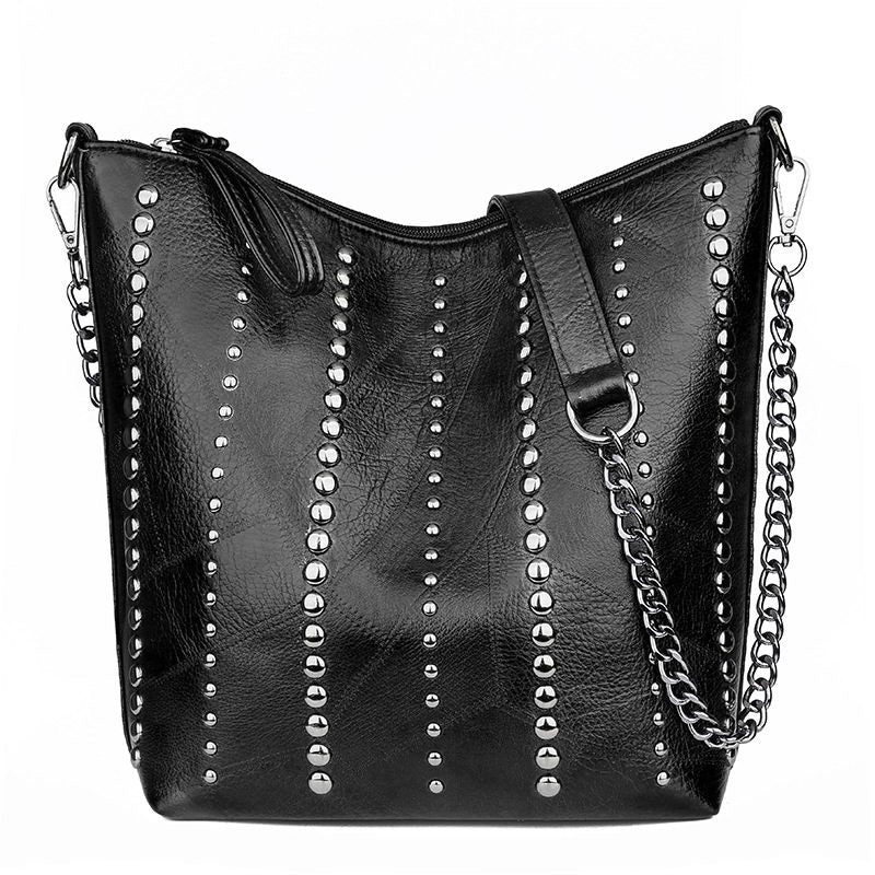 DIINOVIVO Vintage Bag Women Shoulder Bags Punk Rivet Bucket Bag Handbag Lady Casual PU Leather Crossbody Bags Female WHDV1387