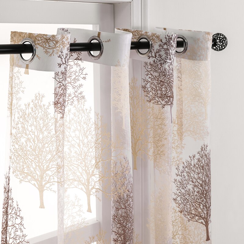 BILEEHOME Coffee Small Sheer Curtains for Living Room the Bedroom Kitchen Modern Shower Tulle Curtains Finished Window Treatment