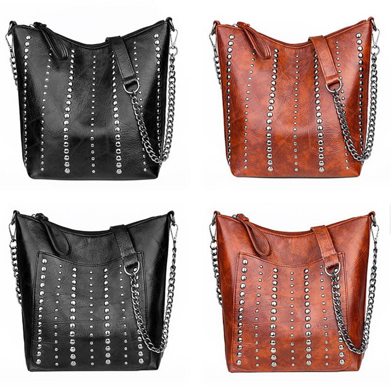 DIINOVIVO Vintage Bag Women Shoulder Bags Punk Rivet Bucket Bag Handbag Lady Casual PU Leather Crossbody Bags Female WHDV1387