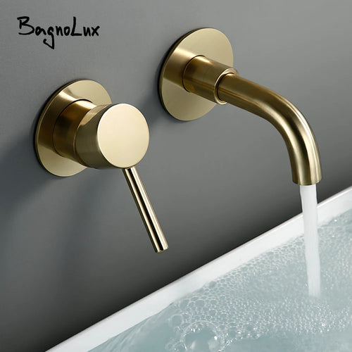 Bagnolux Wire Drawing Gold Concealed Basin Bathroom Faucet Brass Round Hole Water Outlet Bathroom Hotel Decoration Faucet