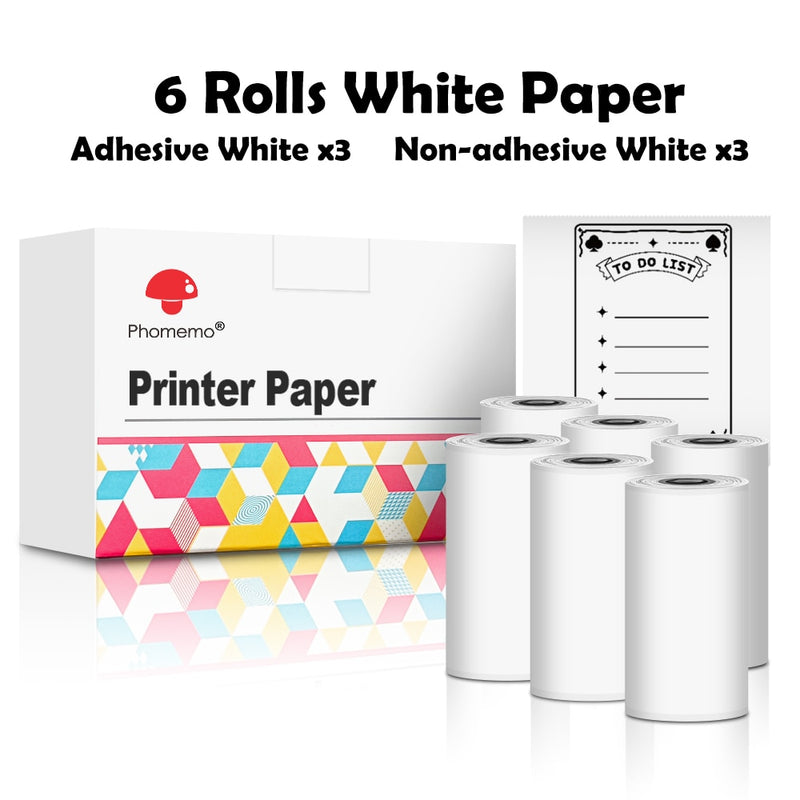 Phomemo 3 Rolls Self-adhesive Transparent Sticker Thermal Paper for T02 M02X Label Sticky DIY Photo Texts Study Notes Printing