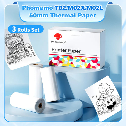 3 Rollen Phomemo Weißes Aufkleberpapier Thermolabel für T02 M02L Portabler Mini-Drucker 10 Jahre haltbar Haftpapier 50mm/53mm