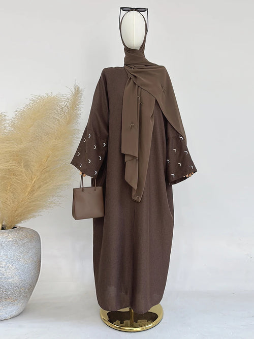 Mond Stickerei Abaya Dünner Stoff Fledermausärmel Oversized Kimono Muslimische Frauen Dubai Islamische Kleidung Hijabi Robe Ramadan Eid