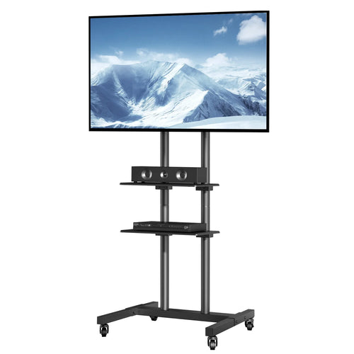 SucceBuy Mobiler TV-Ständer Höhenverstellbarer TV-Ständer mit Rollen Doppelablage für Audio-Video-Geräte Rollbarer TV-Ständer für Schlafzimmer