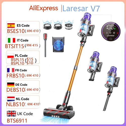 Laresar V7 Cordless Vacuum | 500W 50KPa Smart Handheld Cleaner