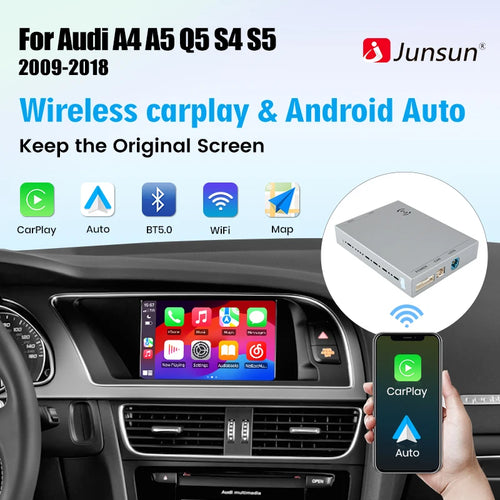 Junsun Wireless CarPlay Android Auto Interface Adapter für Audi A4 B8 A5 Q5 S5 2009-2015 mit AirPlay Mirror Link Bluetooth