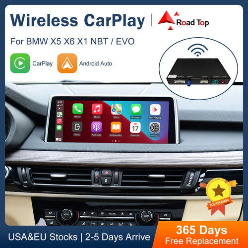 Road Top Drahtloses CarPlay Android Auto für BMW NBT EVO X5 F15 X6 F16 2014-2020 X1 F48 2016-2020 mit CarPlay-Funktionen Airplay