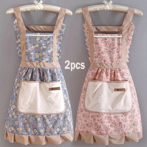 The Canvas Story | Women's Waterproof Canvas Kitchen Apron with Floral Print (2-Pack)