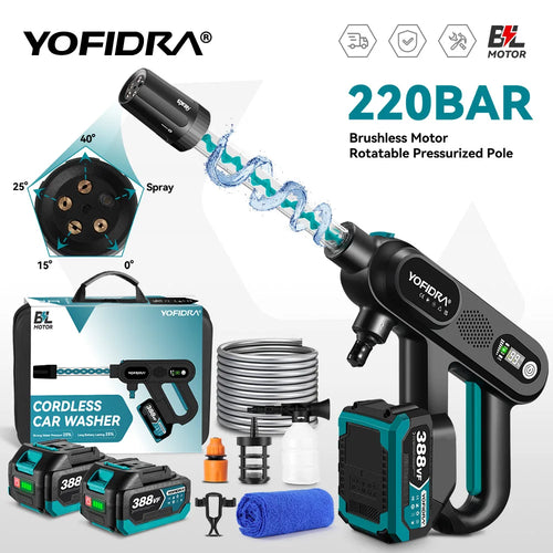 YOFIDRA 220Bar Bürstenloser Elektrischer Hochdruck-Autoreiniger 3-Gang Wasserpistole Haushalts-Gartengeräte für Makita Akku