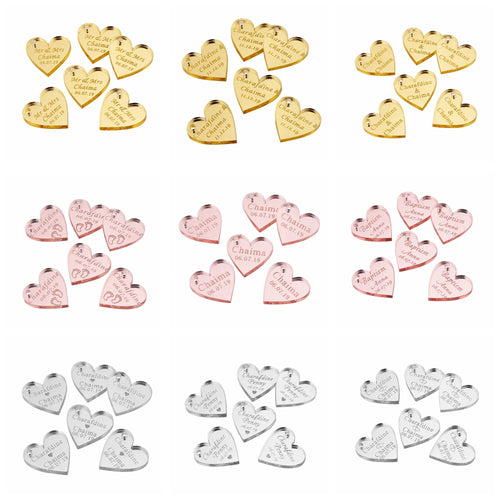 20/50/100 Stück personalisierter Anhänger graviert Spiegel Acryl Liebe Herz Hochzeit Loch Party Name Baby Taufe Dekoration individuelles Geschenk