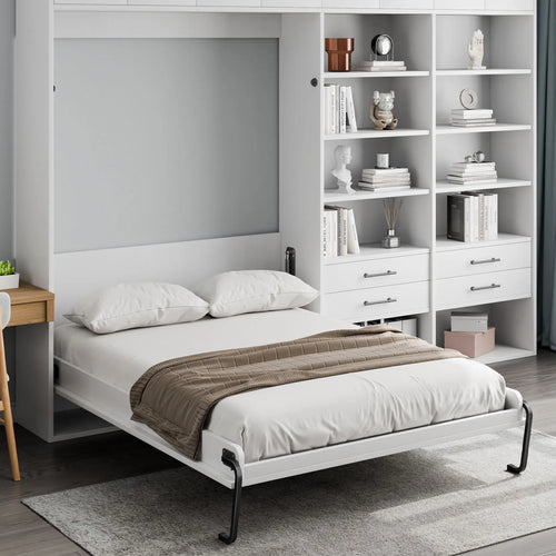 SucceBuy Murphy Bett Bausatz Doppelbett Vertikal Deluxe DIY Wand Klappbett Mechanische Beschläge Pneumatischer Hebel Schwerlastrahmen für Gästezimmer