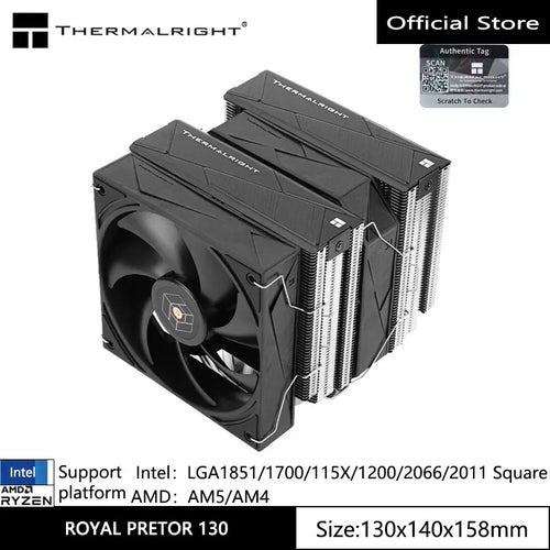 Thermalright ROYAL PRETOR 130 Air Cooling Radiator,6 heat pipes AGHP5.0 technology/Dual tower dual fans/Support LGA1700/115X/AM5