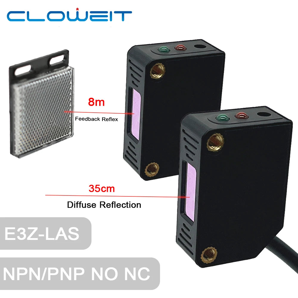 Cloweit Square Laser Sensor 35cm 8m Adjustable NPN PNP Diffuse/Specula