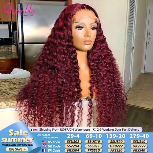 30 Zoll lockige burgunderrote 13x6 HD Lace Frontal Perücke 99J farbige Echthaarperücken für Frauen schokoladenbraune tiefe lockige Lace Front Perücke