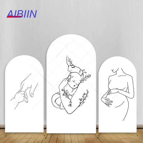 Silhouetten-Bogenhülle für schwangere Frauen, minimalistische Umstands-Mutter-Babyparty-Dekoration, Geschlechtsenthüllungs-Hintergrund