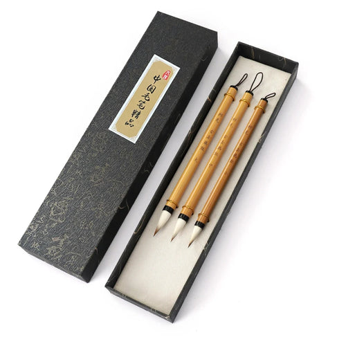 3-teiliges chinesisches traditionelles Kalligraphie-Pinsel-Set Bambus Wolle Haar Malpinsel Aquarell Darwing Schreiben Studenten Künstler