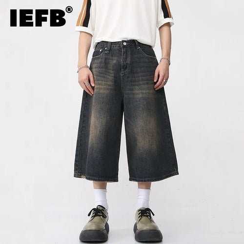 IEFB Koreanischer Stil Vintage Herren Jeans Sommer Lose Weite Beine Knielange Shorts 2023 Neu Gewaschene Mode Denim Hose 9A8825