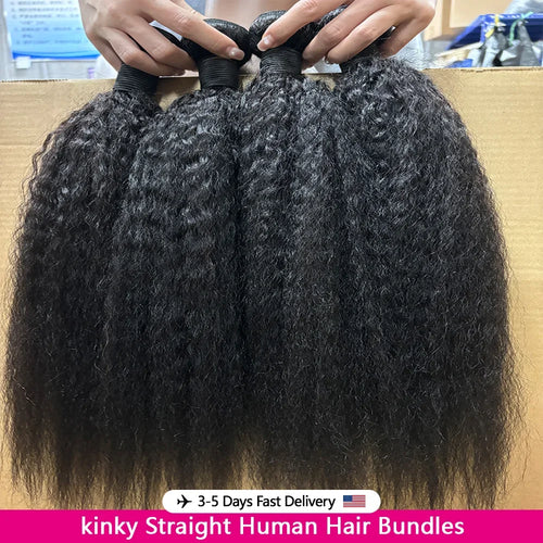 The Ebony Cascade | 100% Unprocessed Kinky Straight Human Hair Bundles