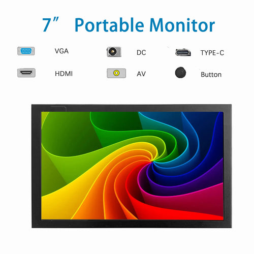 Laptop 7 Zoll Mini TFT Monitor 1024x600 hochauflösendes LCD-Bildschirm-Display mit HD/VGA/AV-Videoeingang für Heimüberwachungskamera