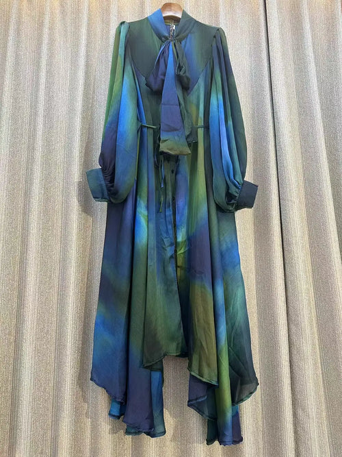 New 2024 Autumn Fashion Irregular Party Midi Dress Female long Sleeve Elegant Loose Print Casual Evening Dress For Women 