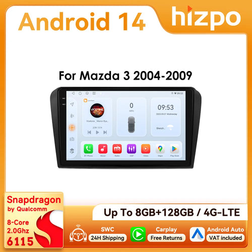 9" Hizpo 2Din CarPlay Android Auto Autoradio für Mazda 3 2004 - 2009 Snapdragon 6115 Headunit GPS Navi 4G BT RDS DSP SWC 360°CAM