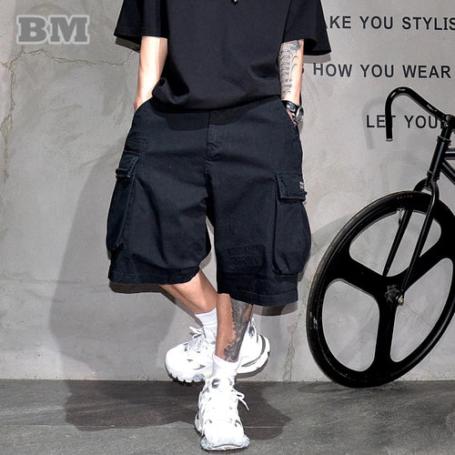 Japanische Koreanische Cargo-Shorts für Herren, Sommer, schwere Baumwolle, 5-Zoll, Premium, Distressed, Streetwear, Trendy, Freizeithose für Herren