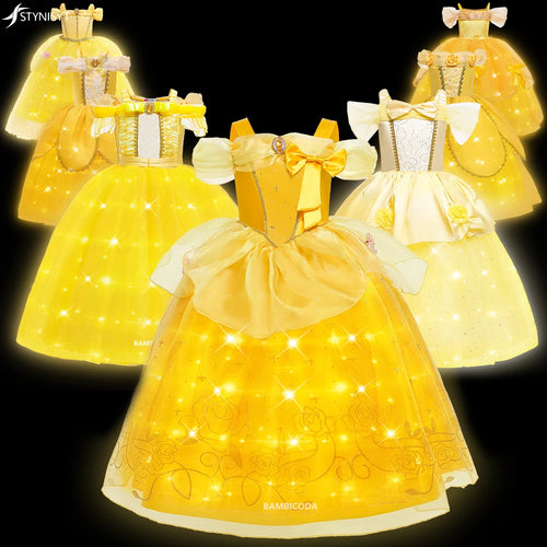 Mädchen Belle Prinzessinnenkleid LED Leuchtend Sommer Cosplay Kostüm Die Schöne und das Biest Kleidung Geburtstagsfeier Geschenk
