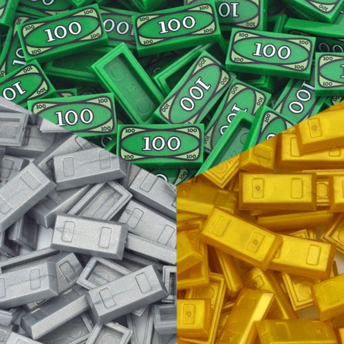 MOC Creative Building Blocks Dollar Cents Money Coins Cash Bill City Gold Silver Treasure Chests Bricks 3069 30385 Printed Tile