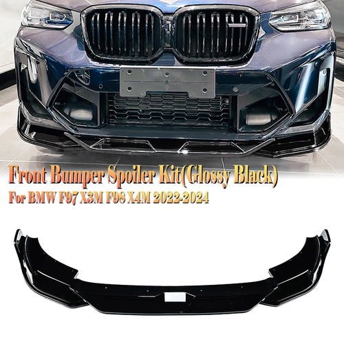 Frontstoßstangen-Spoilerlippe für BMW F97 X3M F98 X4M 2022 2023 2024 Carbon-Look/Glanzschwarz Unterbodenschutz Splitter Kit