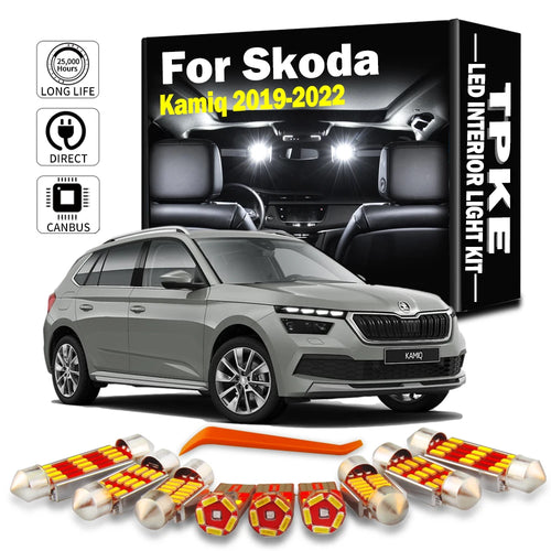 TPKE 9-teiliges LED-Innenbeleuchtungsset für Skoda Kamiq 2019 2020 2021 2022 Fahrzeug-Innenkartenleselampe Dachlampe Autozubehör Canbus fehlerfrei
