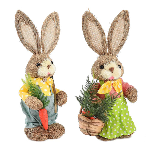 2 Stück Stroh Osterhasen Dekoration Schaumstoff Osterhase Ornament Statue Osterparty Handwerk Foto Requisiten Geschenk 25/35cm