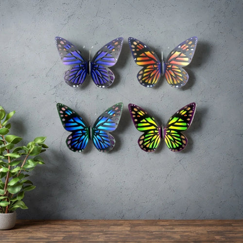 4tlg./Set Metall Schmetterling Wandkunst Dekoration 3D Schmiedeeisen Schmetterling Wandbild Dekorative Skulptur für Gartenzaun Dekorationen
