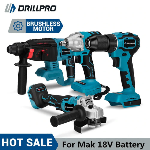 Drillpro Elektrowerkzeug-Set 800 Nm Elektroschrauber Bohrhammer 13mm Bohrmaschine 125mm Winkelschleifer für Mak 18V