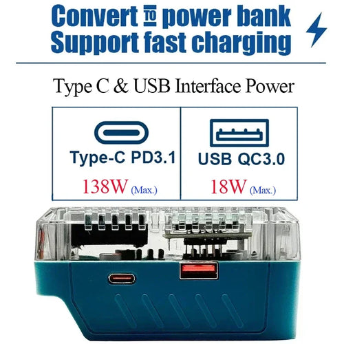 BAT618 Li-ion Battery Charger Adapter Converter Power Bank USB Type-C Fast Charger for Bosch 18V Li-ion Battery Replace AL1820CV
