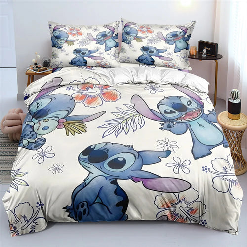 Anime Stitch Bettwäsche-Set 3D Cartoon Bedruckte Bettdecke Bettbezug Set Kissenbezug Kinder Schlafzimmer Bequeme Heimdekoration