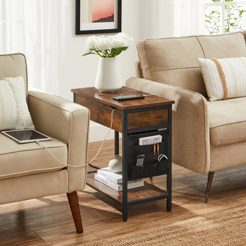 VASAGLE side table (1-St) sockets and USB ports, folding tabletop